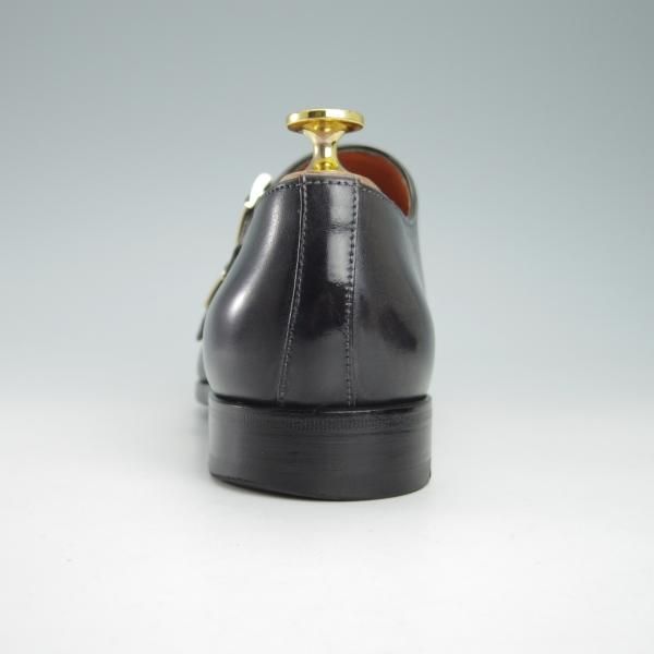 ★(伊)サントーニ 5.5F【貴重★ブラック〜グレーパティーヌ/10229】ダブルモンク/カーフ/黒/灰/メンズ/Santoni★g666