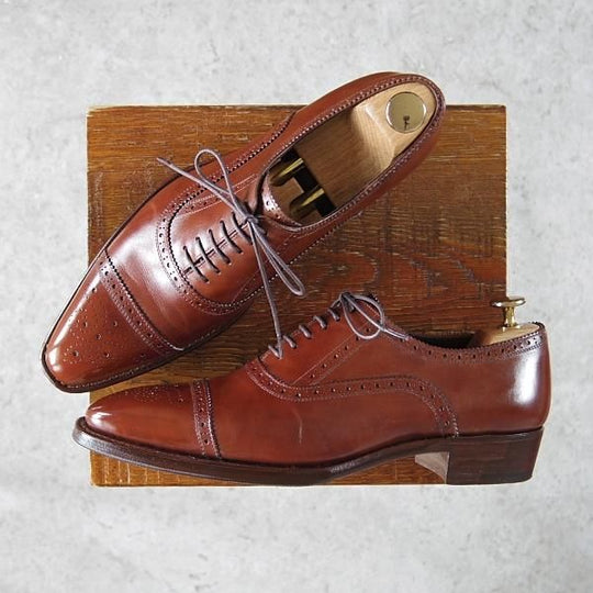 極美品★Perfetto/ペルフェット SIZE 6.5【グッドイヤーウェルテッド製法★PF-1015HK/セミブローグ】カーフ/茶/メンズ ★g668