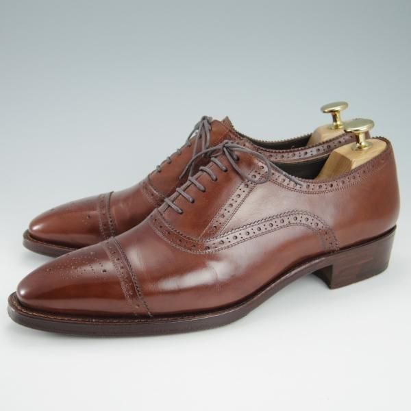 極美品★Perfetto/ペルフェット SIZE 6.5【グッドイヤーウェルテッド製法★PF-1015HK/セミブローグ】カーフ/茶/メンズ ★g668