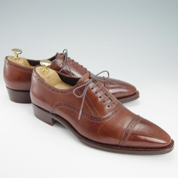 極美品★Perfetto/ペルフェット SIZE 6.5【グッドイヤーウェルテッド製法★PF-1015HK/セミブローグ】カーフ/茶/メンズ ★g668