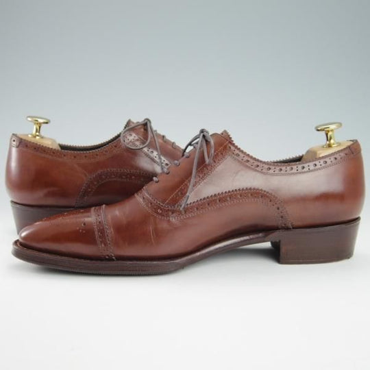 極美品★Perfetto/ペルフェット SIZE 6.5【グッドイヤーウェルテッド製法★PF-1015HK/セミブローグ】カーフ/茶/メンズ ★g668