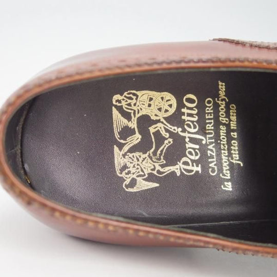 極美品★Perfetto/ペルフェット SIZE 6.5【グッドイヤーウェルテッド製法★PF-1015HK/セミブローグ】カーフ/茶/メンズ ★g668