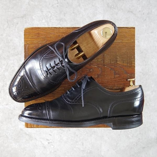 ★(英)チーニー UK7.5程度【ダイナイトソール仕様★セミブローグ/黒】カーフ/メンズ/CHEANEY★g694