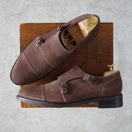 極美品★パラブーツ SIZE 6.5【モデル定価￥83,600-★VIVALDI/ダブルモンク】アクティブソール/スエード/茶/メンズ/Paraboot★g701