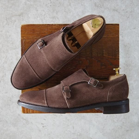 極美品★パラブーツ SIZE 6.5【モデル定価￥83,600-★VIVALDI/ダブルモンク】アクティブソール/スエード/茶/メンズ/Paraboot★g701