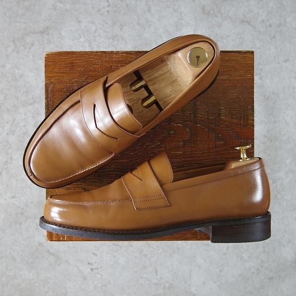 極美品★パラブーツ SIZE 7【定価￥77,000-★アドニス/ADONIS】ギャラクシーソール/コインローファー/カーフ/薄茶/Paraboot★g705