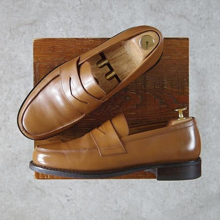 極美品★パラブーツ SIZE 7【定価￥77,000-★アドニス/ADONIS】ギャラクシーソール/コインローファー/カーフ/薄茶/Paraboot★g705