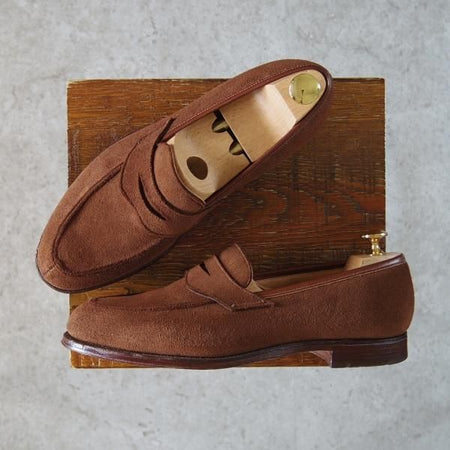 美品★クロケット&ジョーンズ 6.5E【定価￥85,320-★鹿革/DEERSKIN/375ラスト】SANDFORD/コインローファー/茶/Crockett&Jones★g729