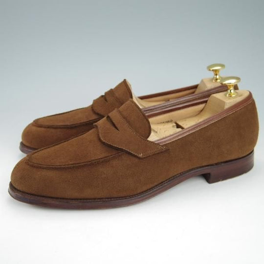 美品★クロケット&ジョーンズ 6.5E【定価￥85,320-★鹿革/DEERSKIN/375ラスト】SANDFORD/コインローファー/茶/Crockett&Jones★g729