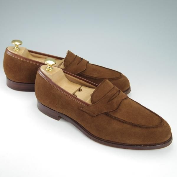 美品★クロケット&ジョーンズ 6.5E【定価￥85,320-★鹿革/DEERSKIN/375ラスト】SANDFORD/コインローファー/茶/Crockett&Jones★g729