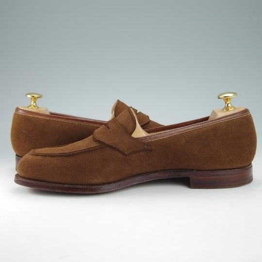 美品★クロケット&ジョーンズ 6.5E【定価￥85,320-★鹿革/DEERSKIN/375ラスト】SANDFORD/コインローファー/茶/Crockett&Jones★g729