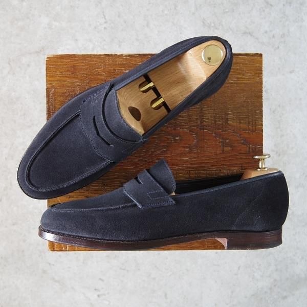 極上★クロケット&ジョーンズ 8.5E【定価￥74,800-★RICHMOND/314ラスト】コインローファー/スエード/紺/メンズ/Crockett&Jones★g730