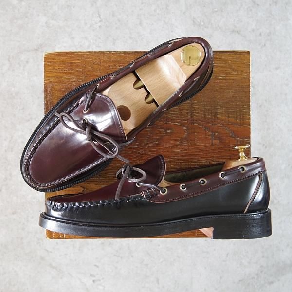 未使用★(米)YUKETEN/ユケテン 8.5C【定価￥118,800-★コードバン仕様/(米)ホーウィン社】705SP/モカシン/ローファー/黒×赤茶★g732