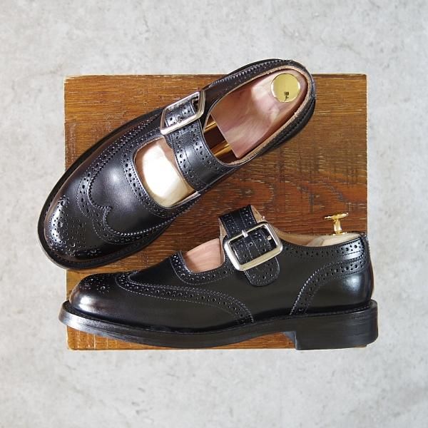 新品 Tricker's ブラック メリージェーン シューズ 4-4 革靴 Tricker's（トリッカーズ）Mary Jane Brogue Shoes（メリー