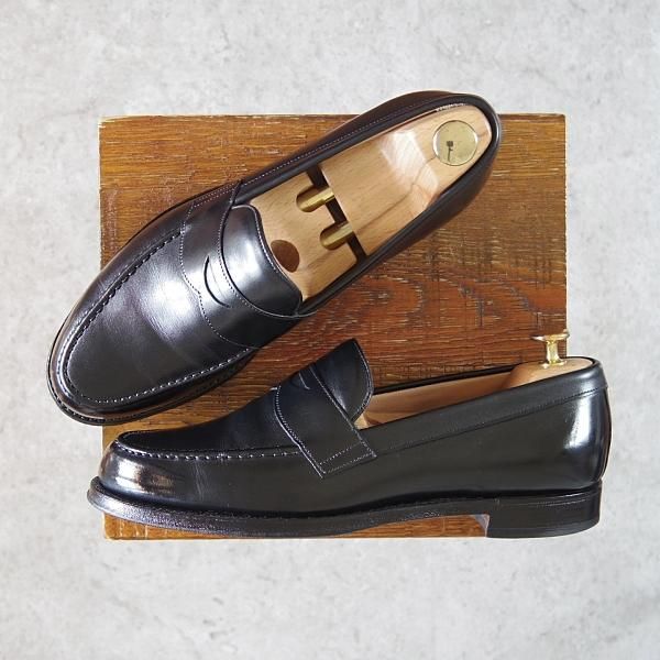 極上★(英)チーニー 7F【定価￥78,100-★HUDSON/ハドソン】5203ラスト/コインローファー/カーフ/黒/メンズ/CHEANEY★g740