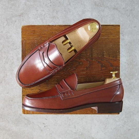 未使用★(伊)タニノクリスチー SIZE 5.5【貴重★デッドストック品/108051】コインローファー/カーフ/茶/メンズ/TANINO CRISCI★g746