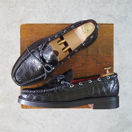 新品★(米)ユケテン 7.5C【定価2,500ドル(27万円程度)★クロコダイル/Genuine Crocodile】モカシン/1416/黒/メンズ/YUKETEN★g753