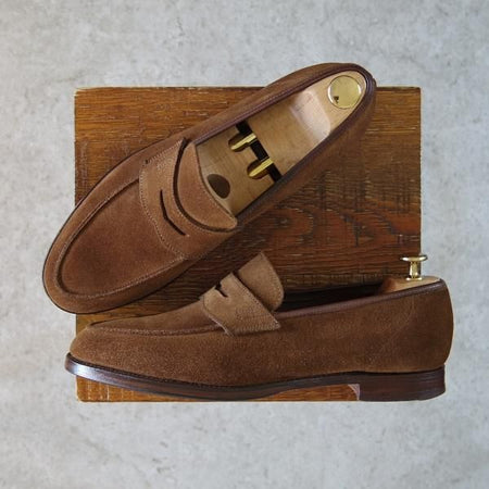 極上★クロケット&ジョーンズ 7.5E【定価￥74,800-★RICHMOND/314ラスト】コインローファー/スエード/茶/メンズ/Crockett&Jones★g756