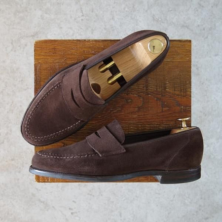 極上★クロケット&ジョーンズ 7E【★コインローファー/CITYソール】スエード/茶/メンズ/Crockett&Jones★g759