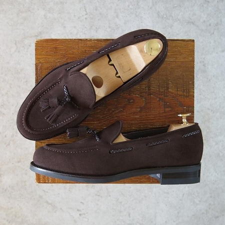 新品★三陽山長 SIZE 7【定価￥75,900-★鹿一郎/R2013ラスト】タッセルローファー/スエード/濃茶/メンズ/SanyoYamacho★g772