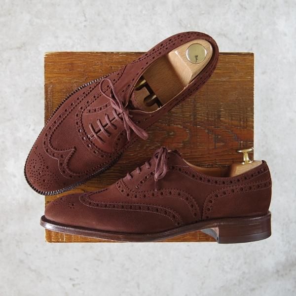 美品★チャーチ 65F/UK6.5【旧チャーチ★アンテロープ革/REAL CAPE BUCK/73ラスト】3都市ロゴ/フルブローグ/スエード/茶/Church's★g786