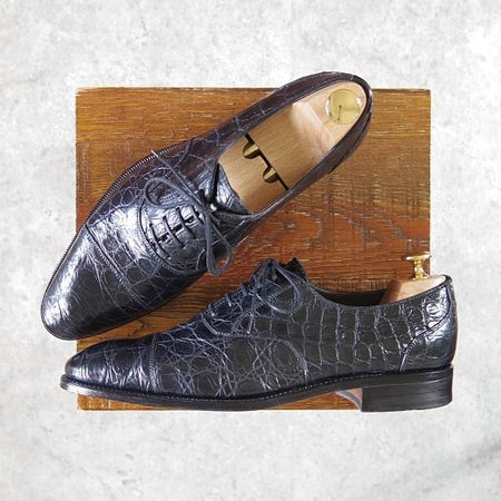 極美品★(スペイン製)CARMINA/カルミナ SIZE 6.5【モデル定価￥181,500-★クロコダイル/トレーディングポスト別注】DEIAラスト/黒★g796