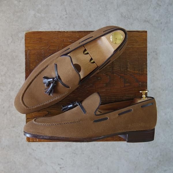 未使用★Perfetto/ペルフェット SIZE 6.5【★タッセルローファー/スエード】スリッポン/茶×濃茶/メンズ★g816