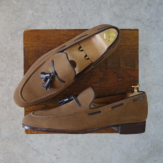 未使用★Perfetto/ペルフェット SIZE 6.5【★タッセルローファー/スエード】スリッポン/茶×濃茶/メンズ★g816