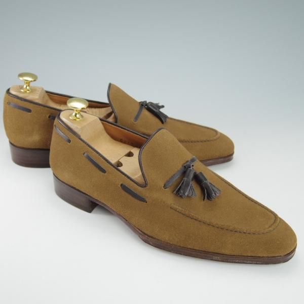 未使用★Perfetto/ペルフェット SIZE 6.5【★タッセルローファー/スエード】スリッポン/茶×濃茶/メンズ★g816