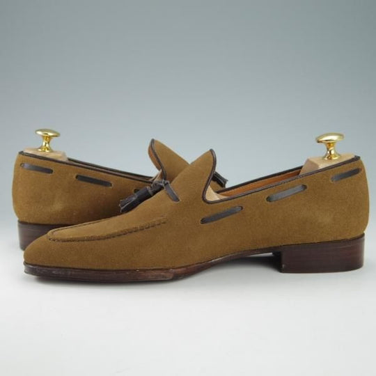 未使用★Perfetto/ペルフェット SIZE 6.5【★タッセルローファー/スエード】スリッポン/茶×濃茶/メンズ★g816