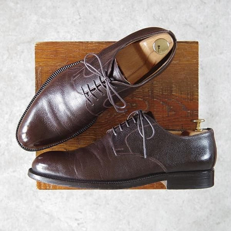 美品★(伊)タニノクリスチー SIZE 7.5【定価15万以上★ブラックラピド製法/プレーントゥ】グレインレザー/濃茶/メンズ/TANINO CRISCI★g829