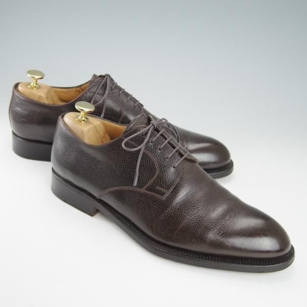 美品★(伊)タニノクリスチー SIZE 7.5【定価15万以上★ブラックラピド製法/プレーントゥ】グレインレザー/濃茶/メンズ/TANINO CRISCI★g829