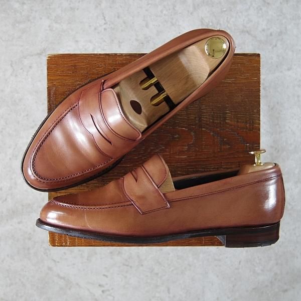 ★(英)チーニー 8.5F【定価￥74,800-★CANNON/キャノン/277ラスト】コインローファー/カーフ/薄茶/メンズ/CHEANEY★g834