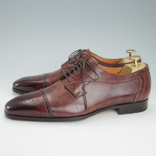 極美品★(伊)サントーニ SIZE 6.5【★パティーヌ/茶〜赤茶系/11216】セミブローグ/カーフ/メンズ/Santoni★g839