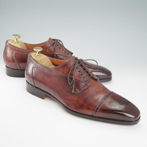 極美品★(伊)サントーニ SIZE 6.5【★パティーヌ/茶〜赤茶系/11216】セミブローグ/カーフ/メンズ/Santoni★g839