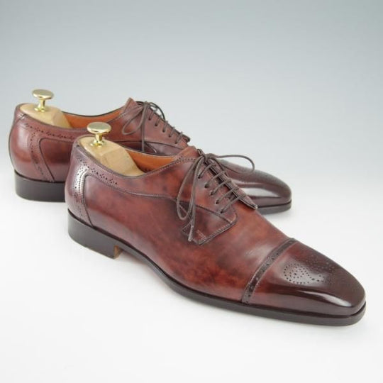 極美品★(伊)サントーニ SIZE 6.5【★パティーヌ/茶〜赤茶系/11216】セミブローグ/カーフ/メンズ/Santoni★g839