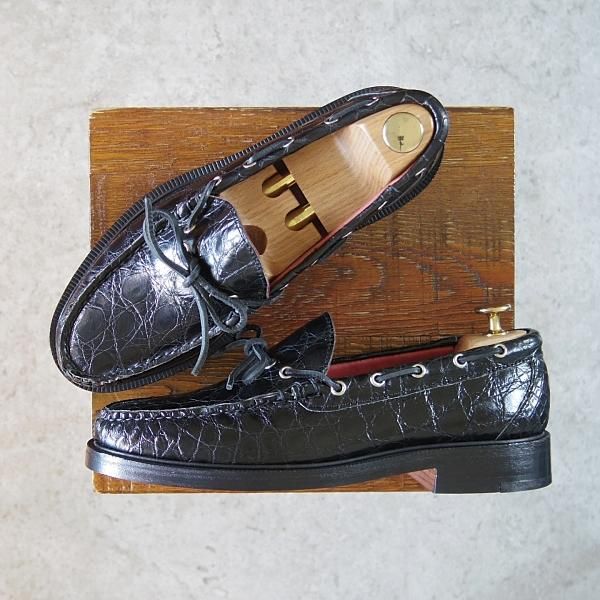 未使用★(米)YUKETEN/ユケテン 8C【定価2,500ドル(27万円程度)★クロコダイル/Genuine Crocodile】モカシン/ローファー/1416/黒/★g845