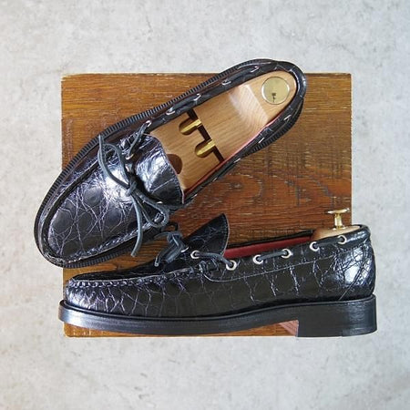 未使用★(米)YUKETEN/ユケテン 8C【定価2,500ドル(27万円程度)★クロコダイル/Genuine Crocodile】モカシン/ローファー/1416/黒/★g845