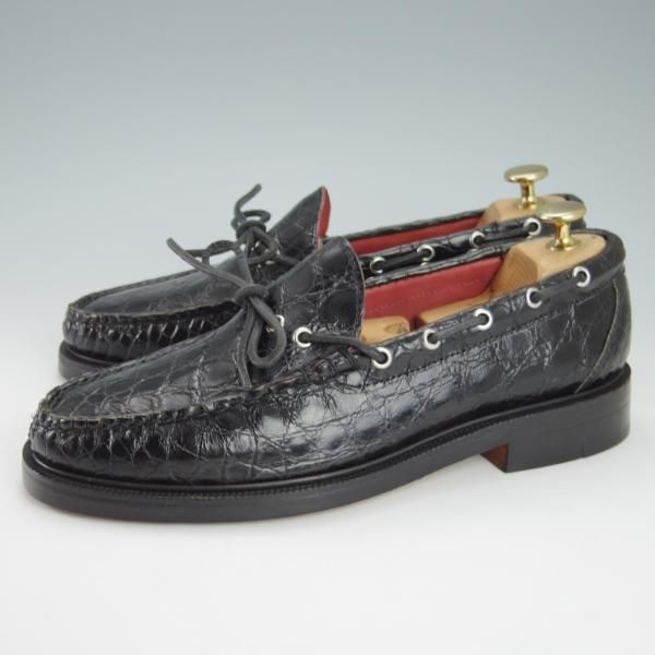 未使用★(米)YUKETEN/ユケテン 8C【定価2,500ドル(27万円程度)★クロコダイル/Genuine Crocodile】モカシン/ローファー/1416/黒/★g845