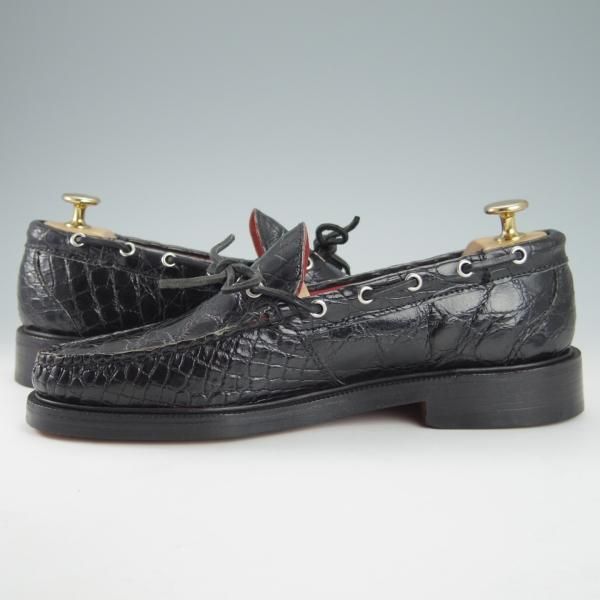 未使用★(米)YUKETEN/ユケテン 8C【定価2,500ドル(27万円程度)★クロコダイル/Genuine Crocodile】モカシン/ローファー/1416/黒/★g845