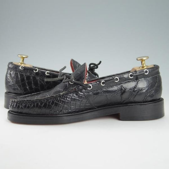 未使用★(米)YUKETEN/ユケテン 8C【定価2,500ドル(27万円程度)★クロコダイル/Genuine Crocodile】モカシン/ローファー/1416/黒/★g845