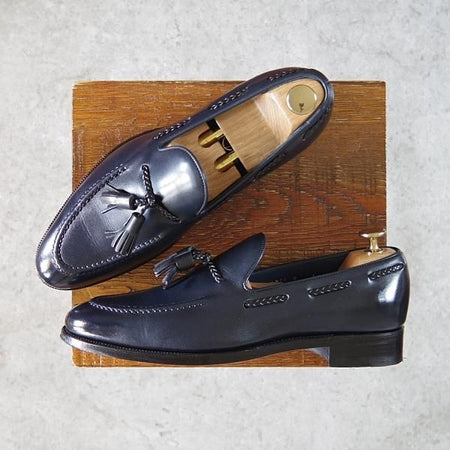 極美品★トレーディングポスト SIZE 6【定価￥50,600-★タッセルローファー/1610】カーフ/紺×黒/メンズ/Trading Post★g869