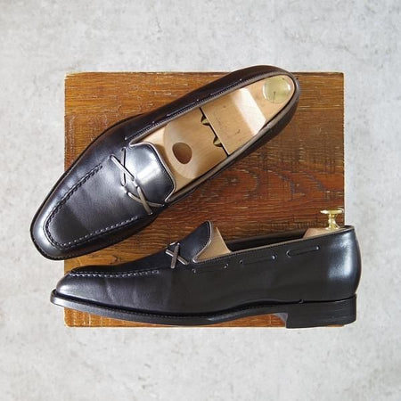 未使用★(英国製)バーカーブラック US6.5【定価10万円以上★グッドイヤーウェルテッド製法/ローファー】 黒/BARKER BLACK★g870