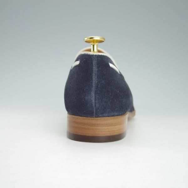 未使用★Perfetto/ペルフェット SIZE 7.5【★タッセルローファー/スエード】スリッポン/紺×白/メンズ★g877