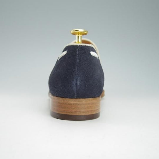 未使用★Perfetto/ペルフェット SIZE 7.5【★タッセルローファー/スエード】スリッポン/紺×白/メンズ★g877