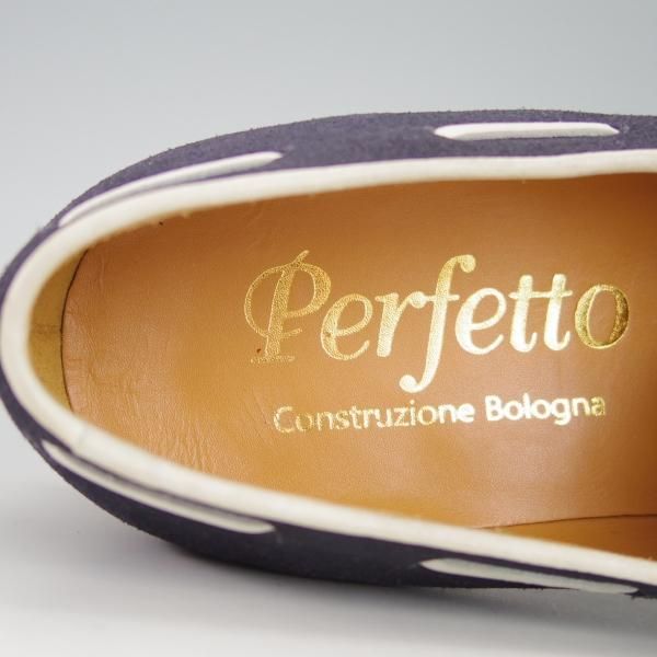 未使用★Perfetto/ペルフェット SIZE 7.5【★タッセルローファー/スエード】スリッポン/紺×白/メンズ★g877