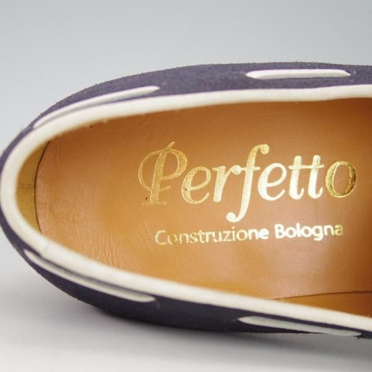 未使用★Perfetto/ペルフェット SIZE 7.5【★タッセルローファー/スエード】スリッポン/紺×白/メンズ★g877