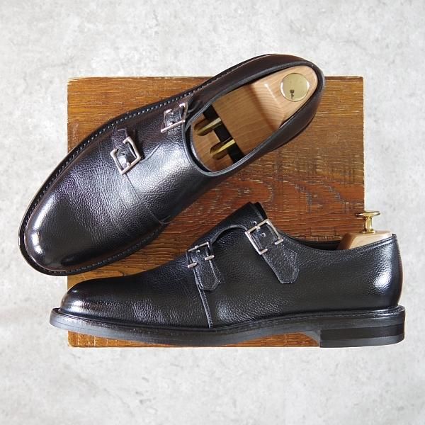 極美品★ジョンロブ 7.5E【モデル定価￥243,100-★MORVAL/(水牛)バッファローレザー】0015ラスト/ダブルモンク/黒/JOHN LOBB★g878