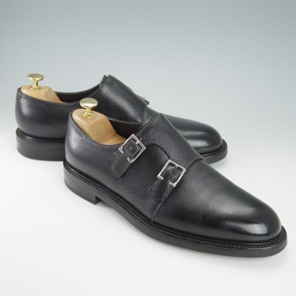 極美品★ジョンロブ 7.5E【モデル定価￥243,100-★MORVAL/(水牛)バッファローレザー】0015ラスト/ダブルモンク/黒/JOHN LOBB★g878
