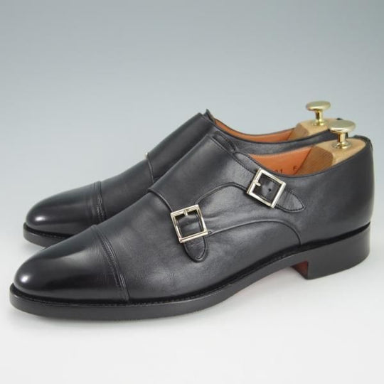 極上★(伊)サントーニ SIZE 7.5【貴重★グッドイヤー・ボローニャ製法/ダブルモンク】14304/カーフ/黒/メンズ/Santoni★g882